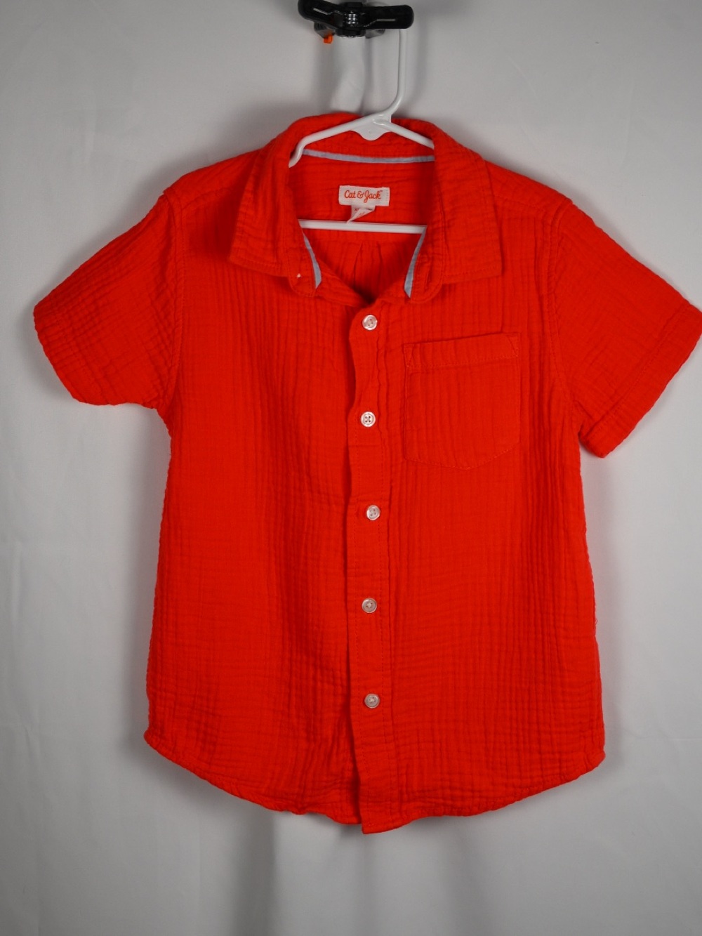 Cat & Jack Boys XS 4/5 Coral Orange Cotton Gauze Button-Up Shirt EUC